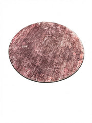 5' round deep mauve & pink blush distressed abstract modern area rug displayed on a white background.