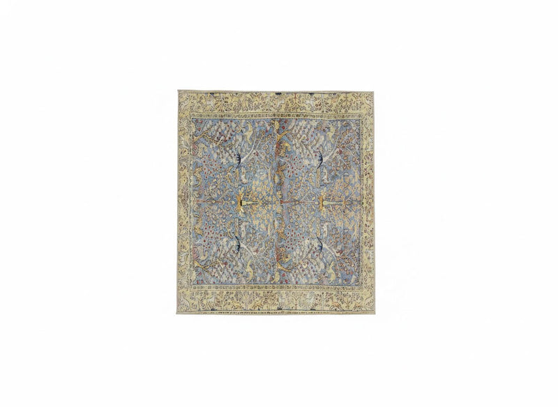 5' x 5' Square Antique Ivory Soft Steel Blue Vintage Floral Area Rug displayed on a light neutral background.