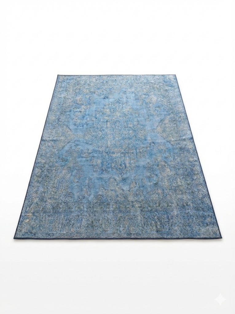 5' x 5' Square Blue Ivory Muted Slate Faint Gray Area Rug featuring a subtle distressed, vintage-inspired texture