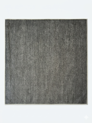 5' x 5' Square Gray & Light Gray Striped Modern Minimalist Washable Area Rug isolated on a white background.