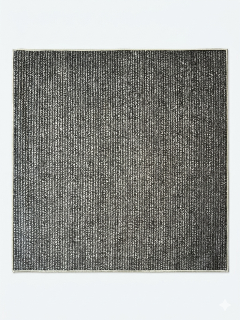 5' x 5' Square Gray & Light Gray Striped Modern Minimalist Washable Area Rug isolated on a white background.