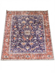 5' x 5' purple and rust soft blue vintage floral square area rug featuring a detailed floral medallion design with a decorative border on a white background.