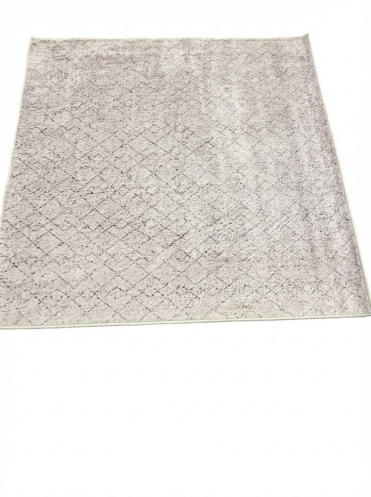 5' x 5' square ivory & soft beige subtle diamond modern area rug displayed on a white background.