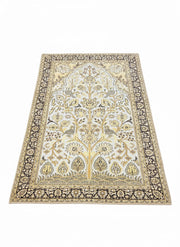 5' x 5' square ivory taupe beige floral traditional area rug featuring an ornate botanical pattern with detailed border design.