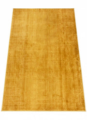 5' x 5' square mustard yellow & warm gold solid modern area rug displayed flat on a clean white background.