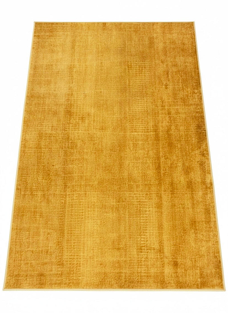 5' x 5' square mustard yellow & warm gold solid modern area rug displayed flat on a clean white background.