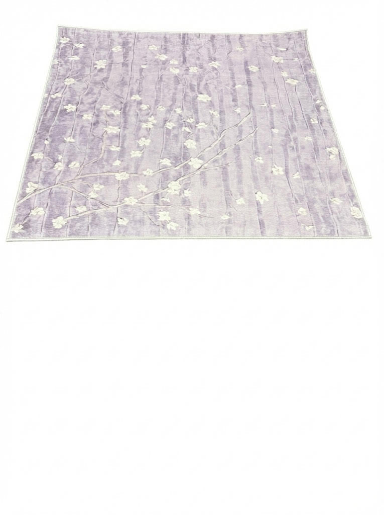 5' x 5' square soft lilac & pale cream floral watercolor modern area rug displayed on a clean white background.