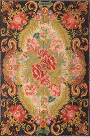5' x 7' Black Multi Color Traditional Medallion Area Rug product view showcasing the ornate central medallion and detailed floral patterns.