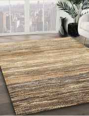 5' x 7' Dark Gold Brown Beige Striped Contemporary Modern Rug angled product view displaying the contemporary striped pattern and overall color blend.