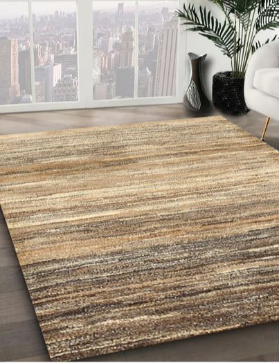 5' x 7' Dark Gold Brown Beige Striped Contemporary Modern Rug angled product view displaying the contemporary striped pattern and overall color blend.