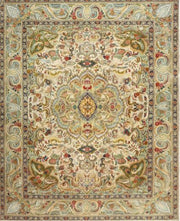 5' x 7' Ivory Multi Color Floral Medallion Traditional Persian Area Rug displayed on a clean background highlighting the intricate floral medallion design and soft ivory multi-color pattern.