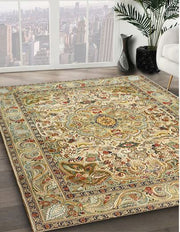 5' x 7' Ivory Multi Color Floral Medallion Traditional Persian Area Rug shown in a close perspective view emphasizing the detailed border and traditional Persian-inspired pattern.