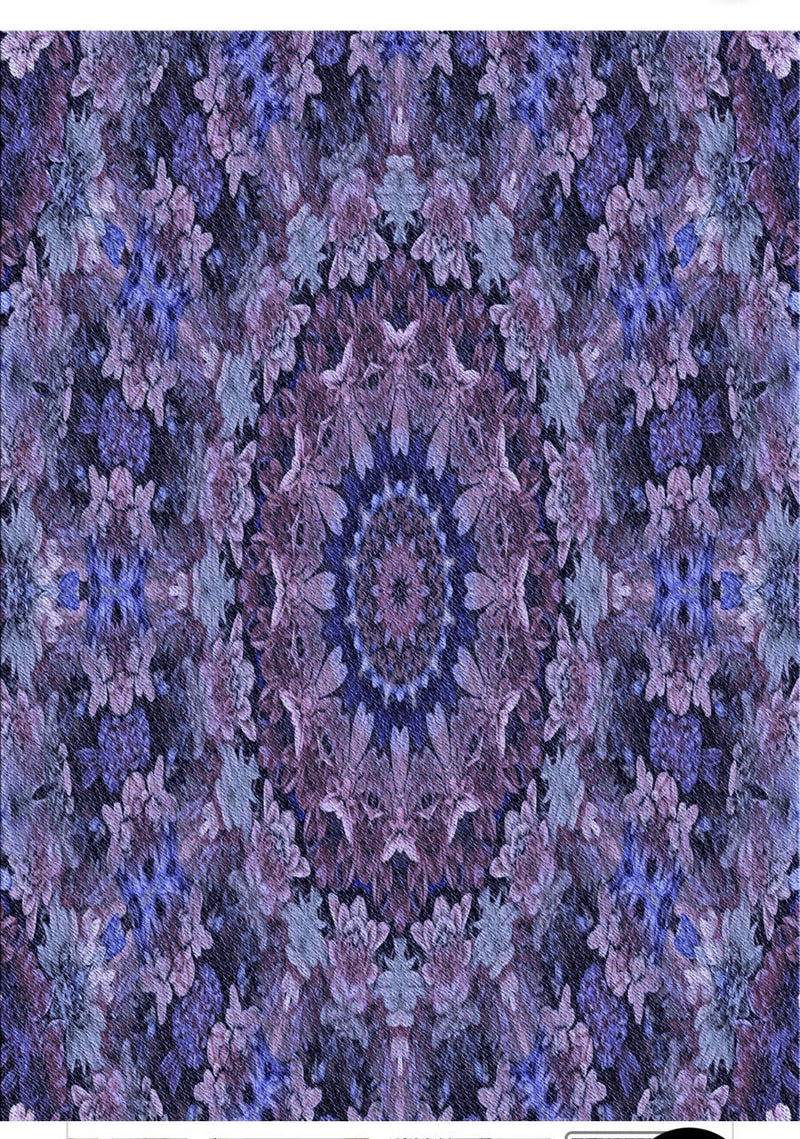 5' x 7' Purple Indigo Blue Floral Medallion Vintage-Style Area Rug close-up view highlighting the intricate floral medallion design in shades of purple, indigo blue, and lavender.