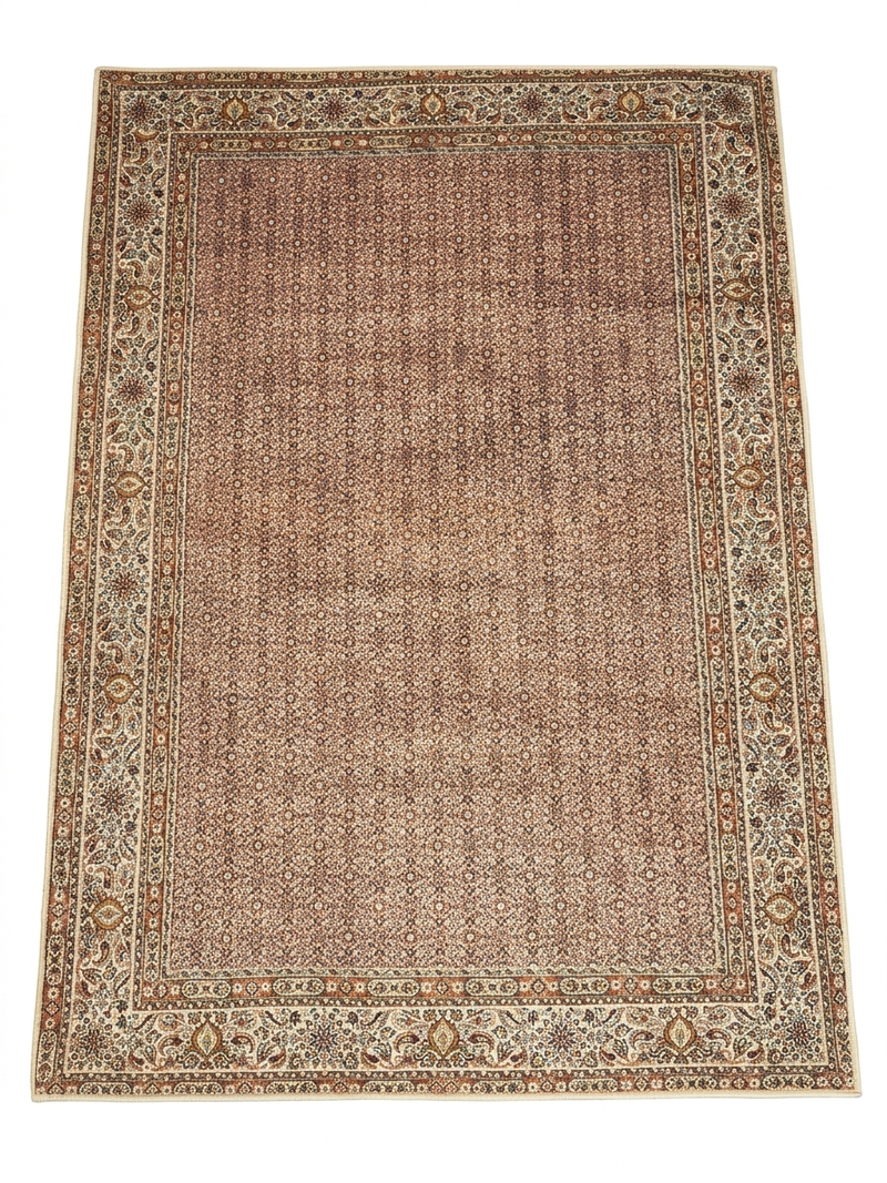 5' x 7' Rectangular Beige & Brown Floral Traditional Washable Area Rug displayed on a plain background.