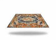 5' x 7' Rectangular Charcoal & Rust Orange Floral Traditional Area Rug featuring an ornate floral design with sage green and cream accents on a charcoal background.