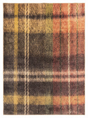 5' x 7' Rectangular Dark Brown & Mustard Gold Plaid Checkered Rustic Farmhouse Area Rug featuring a textured plaid pattern with layered rust orange, beige, and black stripes.
