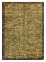 5' x 7' Rectangular Gold Brown Textured Border Modern Area Rug isolated on a white background.