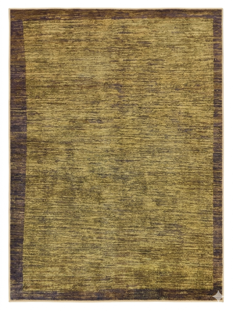 5' x 7' Rectangular Gold Brown Textured Border Modern Area Rug isolated on a white background.