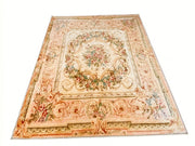 5' x 7' Rectangular Ivory & Blush Pink Floral Medallion Traditional Vintage Area Rug featuring an ornate floral centerpiece, delicate scrollwork, and a decorative botanical border.