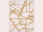 5' x 7' Rectangular Ivory & Gold Blush Geometric Abstract Modern Washable Area Rug featuring intersecting gold and blush linear patterns on an ivory background.