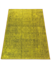 5' x 7' Rectangular Mustard Gold Distressed Medallion Traditional Washable Area Rug shown on a white background highlighting its distressed medallion pattern and rich mustard gold tones.
