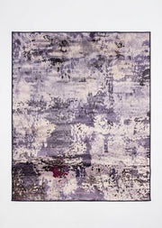 5' x 7' Rectangular Purple Lavender Gray Distressed Abstract Modern Area Rug featuring layered lavender, gray, and charcoal tones with a textured abstract design.