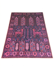 5' x 7' Rectangular Purple & Pink Tribal Southwestern Washable Area Rug displayed on a plain background.