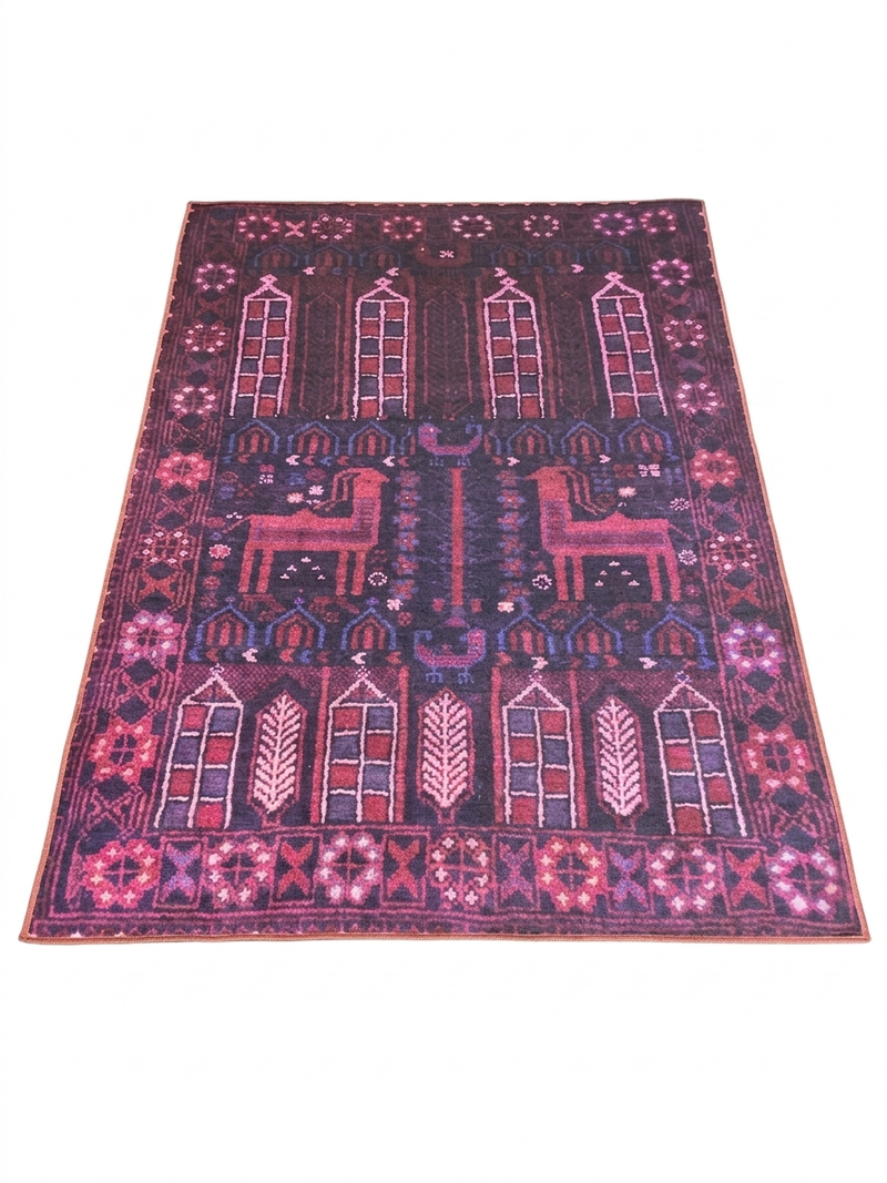5' x 7' Rectangular Purple & Pink Tribal Southwestern Washable Area Rug displayed on a plain background.