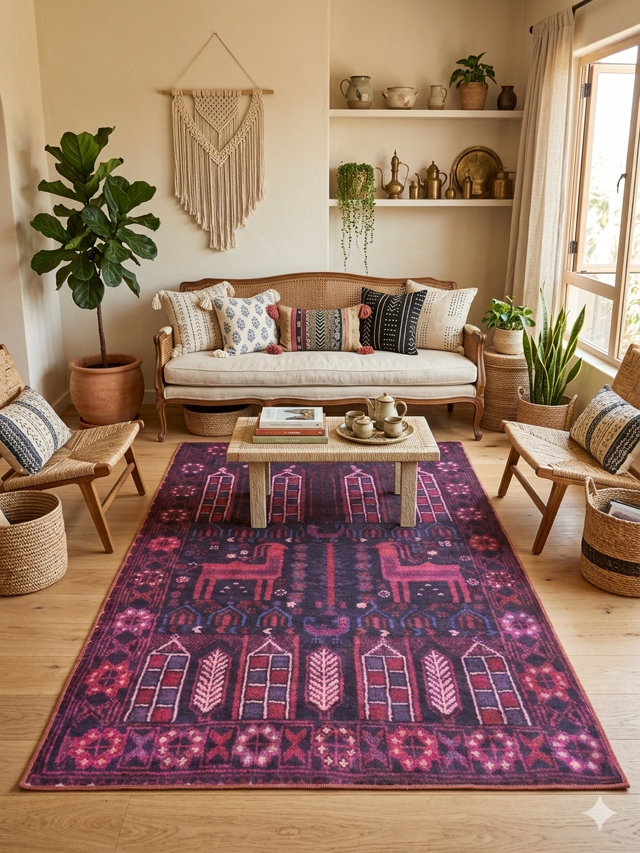5' x 7' Rectangular Purple Pink Tribal Southwestern Washable Area