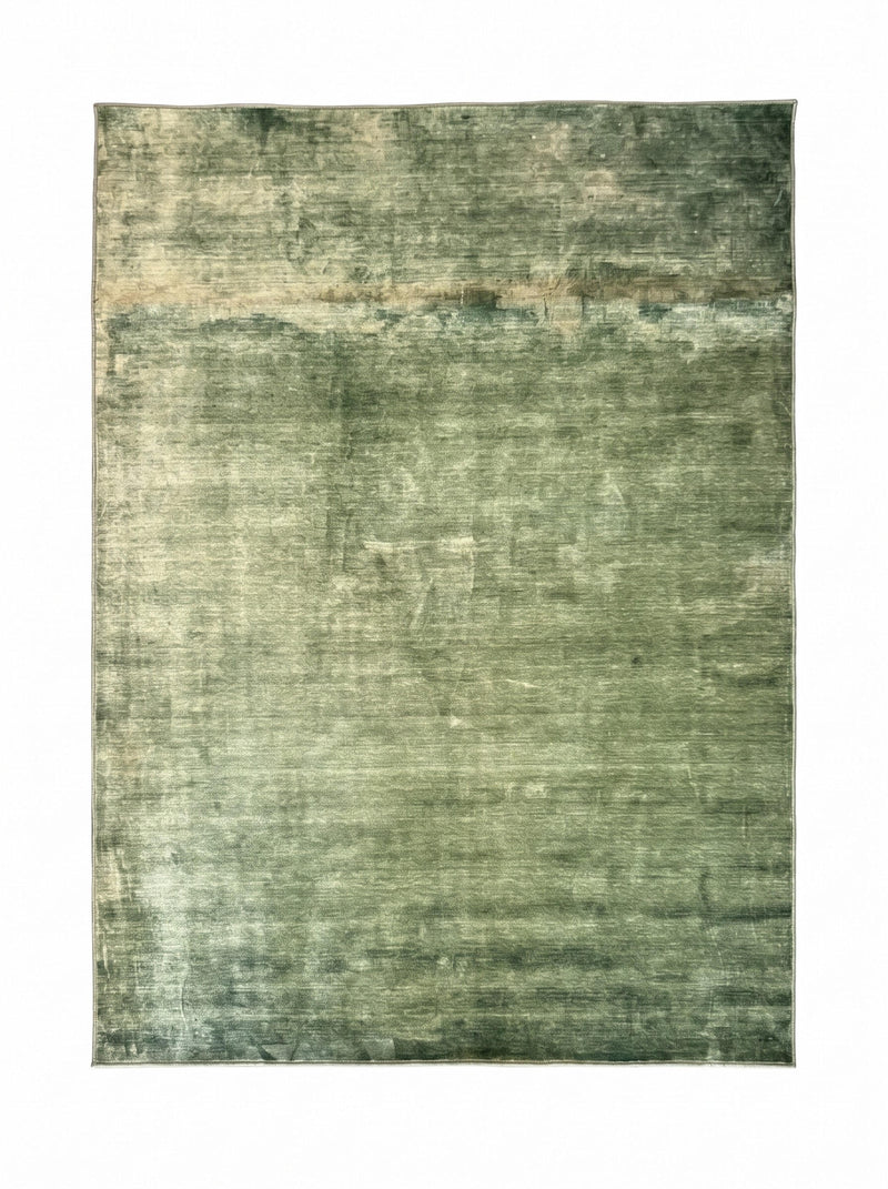5' x 7' Rectangular Sage Green & Olive Green Distressed Abstract Modern Area Rug featuring softly blended green tones and a subtle faded textured design.