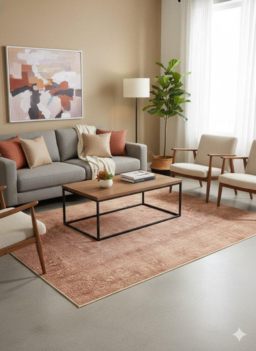 5' x 7' Solid Blush Peach Rose Textured Area Rug 5' x 7' Solid Blush Peach Rose Textured Area Rug displayed on a light neutral background.