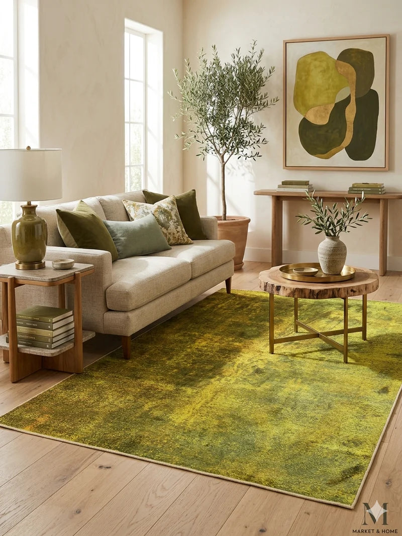 5' x 7' Olive Green Gold Oriental Industrial Rug