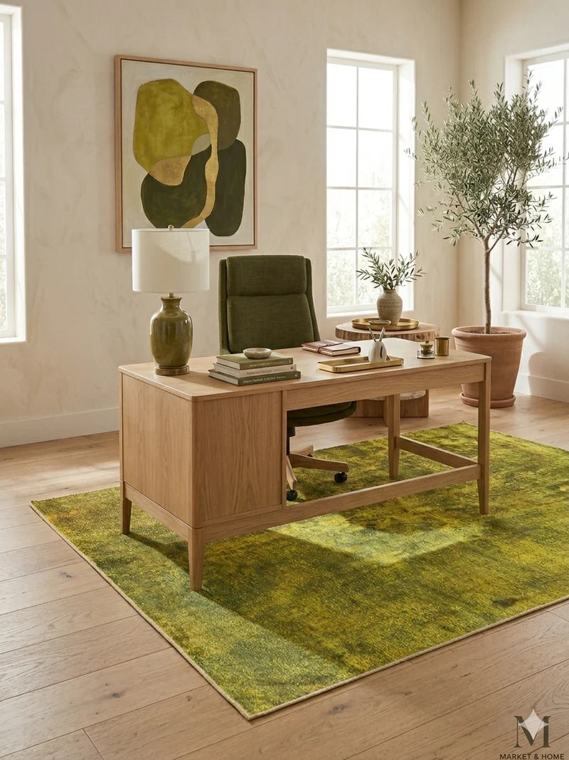 5' x 7' Olive Green Gold Oriental Industrial Rug