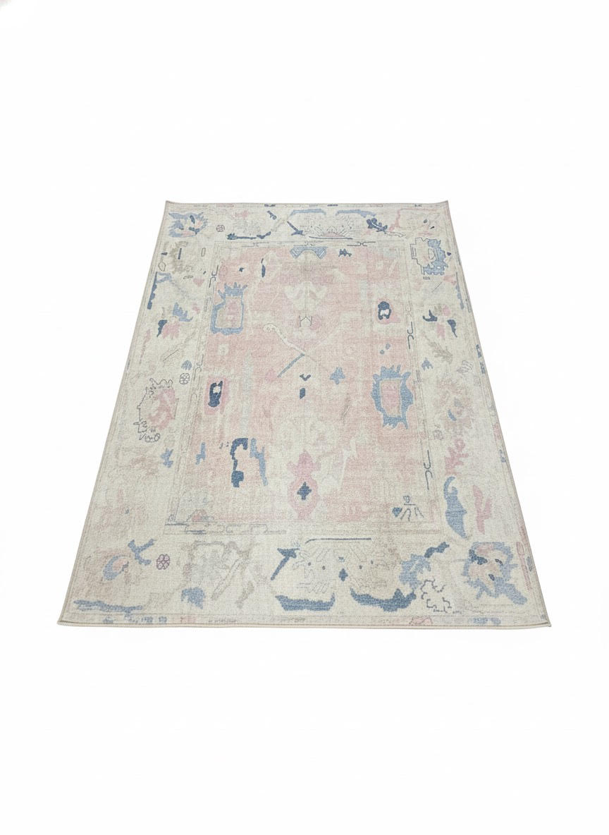 5' x 7' Ivory/Cream Blush Pink Washable Abstract Vintage Area Rug — The ...