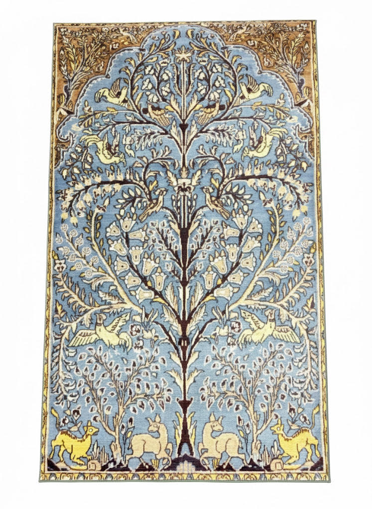 5' x 8' Blue Cream Soft Yellow Floral Traditional Area Rug featuring a vibrant floral, botanical and tree pattern.