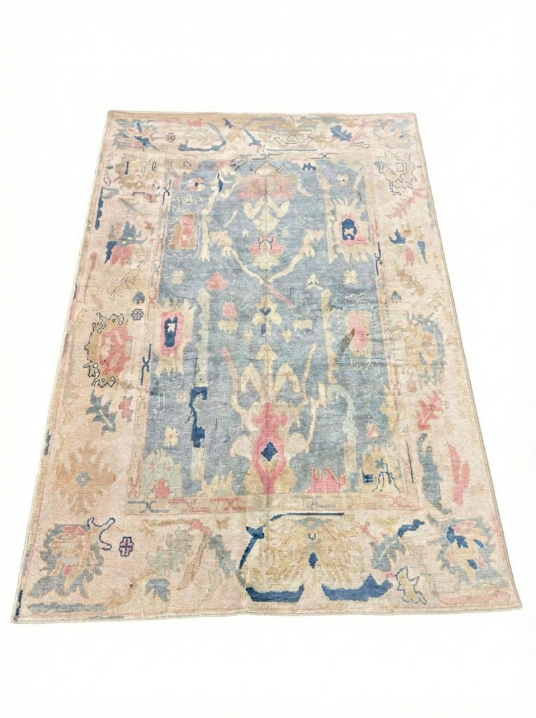 5' x 8' Light Blue Multi Color Pastel Distressed Area Rug displayed on a clean white background highlighting the distressed pattern.