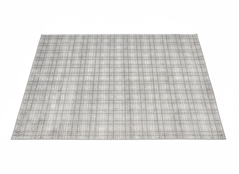 5' x 8' Light Gray Ivory Soft Beige Textured Grid Modern Rectangular Area Rug featuring a grid pattern on a clean white background.