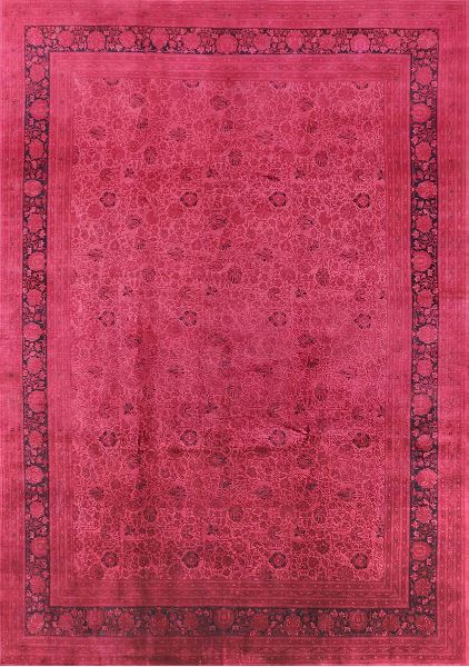 5' x 8' Pink Rose Mid-Century Modern Persian Area Rug full top view showcasing the intricate floral motifs and detailed decorative border.