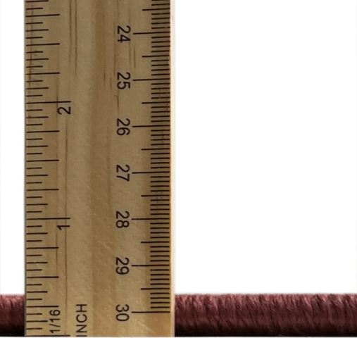 5' x 8' Pink Rose Mid-Century Modern Persian Area Rug thickness measurement image displaying the low-profile pile height next to a ruler for scale.
