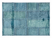 5' x 8' Rectangular Aqua Blue & Teal Distressed Geometric Rectangular Grid Modern Contemporary Area Rug featuring layered rectangular outlines, a faded textured finish, and contrasting teal accents.