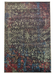 5' x 8' Rectangular Black Multi Color Distressed Ornate Vintage Traditional Area Rug isolated on a white background.