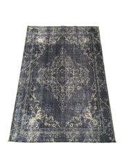 5' x 8' Rectangular Charcoal & Gold Distressed Floral Medallion Vintage Washable Area Rug featuring an ornate central medallion, delicate floral borders, and a faded vintage finish.
