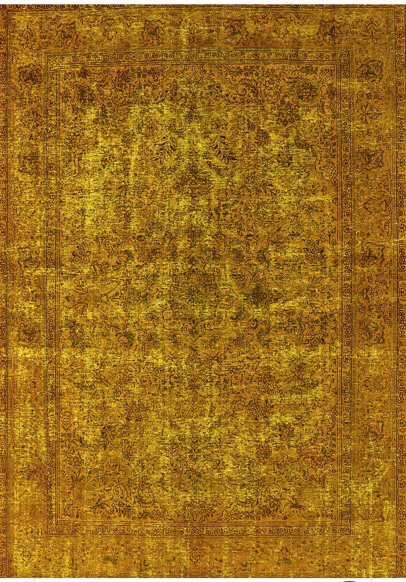 5' x 8' Rectangular Gold & Mustard Distressed Floral Traditional Washable Area Rug isolated on a white background.