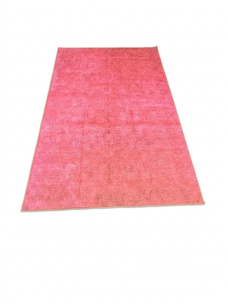 5' x 8' Rectangular Vibrant Pink Tonal Distressed Modern Contemporary Washable Area Rug featuring subtle abstract fading, a vintage-washed appearance, and blended pink tones.