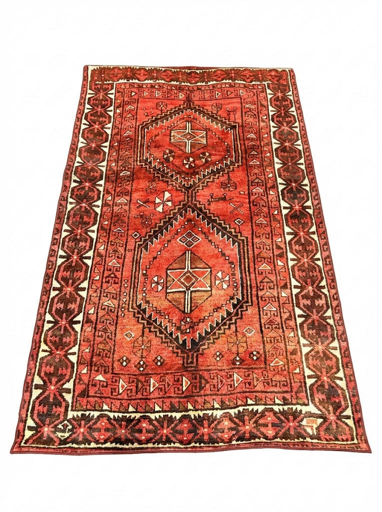 5' x 8' Red Espresso Brown Muted Black Vintage-Inspired Tribal Area Rug displayed on a light neutral background.