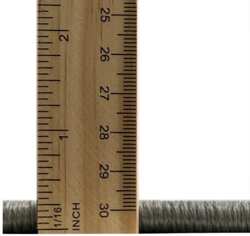 5' x 8' Red and Blue Mid-Century Modern Oriental Area Rug pile height detail with ruler showing the low-profile thickness for easy placement.