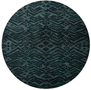 5ft Round Dark Teal Charcoal Abstract Modern Area Rug full top view showcasing the circular shape and intricate abstract design with layered dark teal textures.