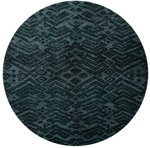 5ft Round Dark Teal Charcoal Abstract Modern Area Rug full top view showcasing the circular shape and intricate abstract design with layered dark teal textures.