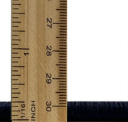 5ft Round Dark Teal Charcoal Abstract Modern Area Rug thickness measurement image displaying the low-profile pile height next to a ruler for scale.