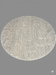 6' Round Ivory & Gray Geometric Textured Washable Area Rug displayed on a clean studio background highlighting the geometric textured pattern.